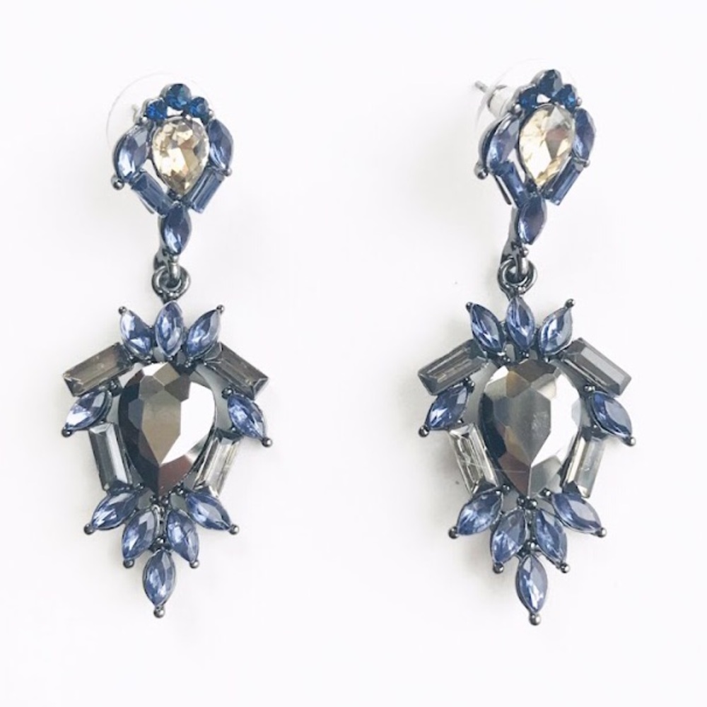 Deep blue & silver/gray metallic dangling earrings